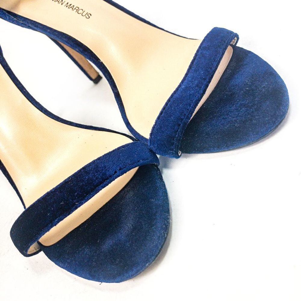 Neiman Marcus Blue Velvet Strappy Stiletto Sandals Heels Sz 8.5M - Picture 4 of 10
